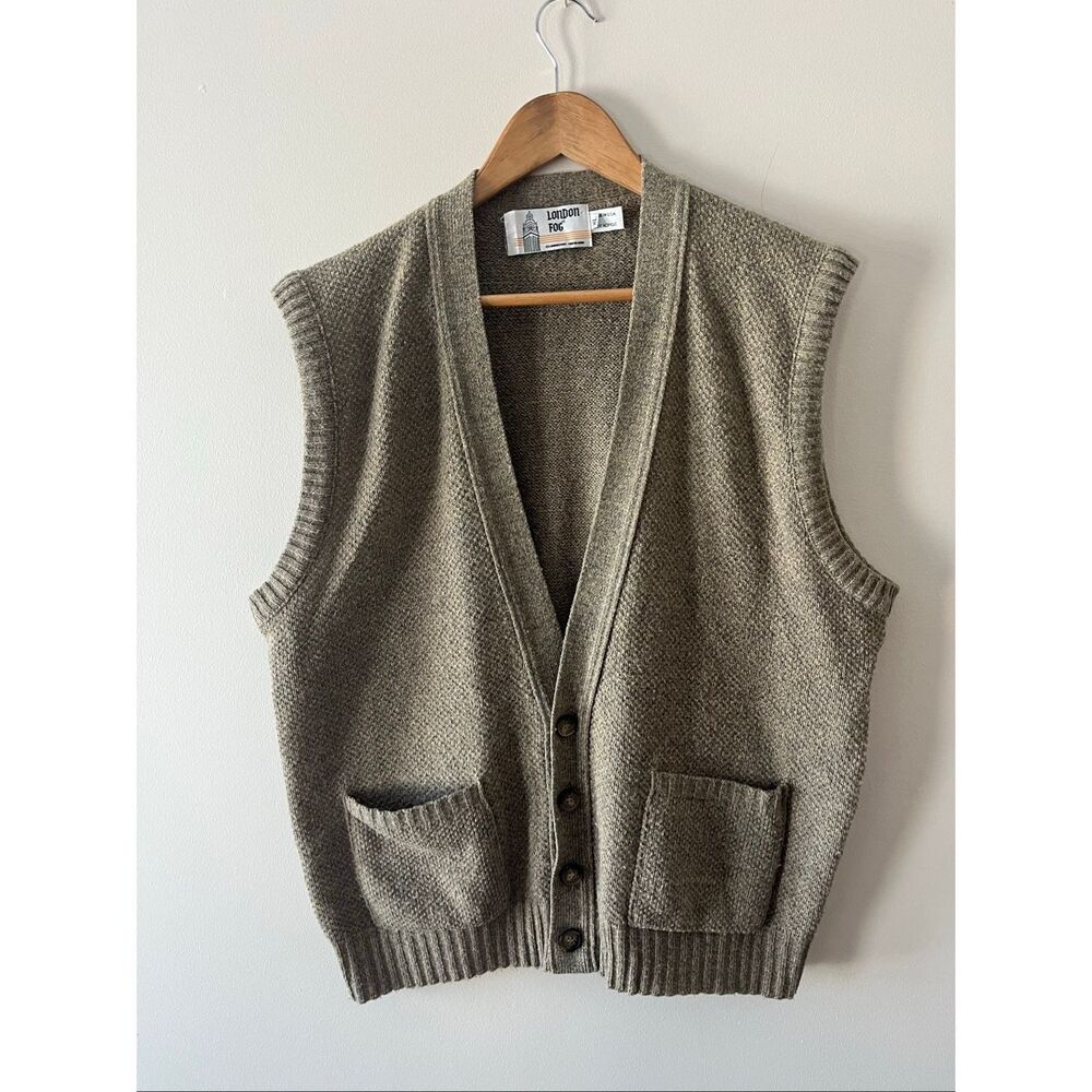 Vintage London Fog Sweater Vest XL Gray Knit Grandpa Core Academic old money - Picture 3 of 8